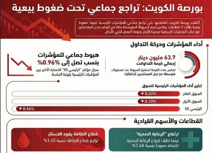 ضغوط‭ ‬بيعية‭ ‬تُغلق‭ ‬بورصة‭ ‬الكويت‭ ‬على‭ ‬تراجع‭ ‬جماعي
